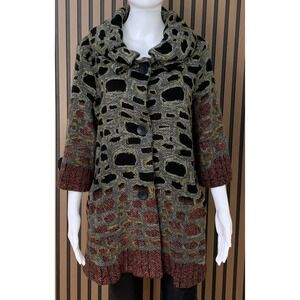 Damee Inc Women's Sweater M Jacket Knit Abstract Art Print Artwear Button